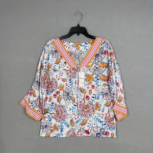 Tommy Bahama Shirt Womens Small White Flowers Of India Boho Coastal Resort Vacay